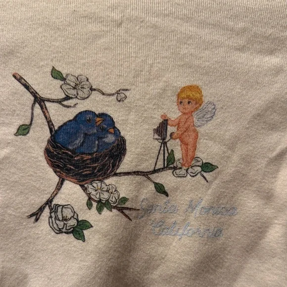 Brandy Melville Cream Tee with Blue and Orange Design - Picture 3 of 4